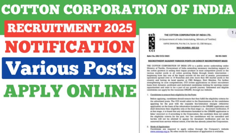 Cotton Corporation of India CCI Various Post Recruitment 2025