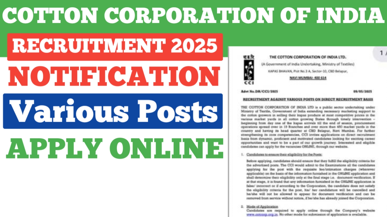 Cotton Corporation of India CCI Various Post Recruitment 2025